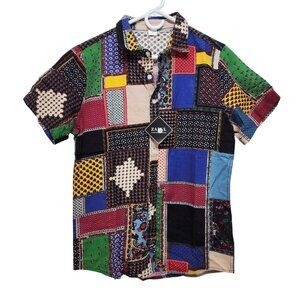Zaful Womens Patchwork Short-Sleeve Button-Up Shirt Multicolor Size M